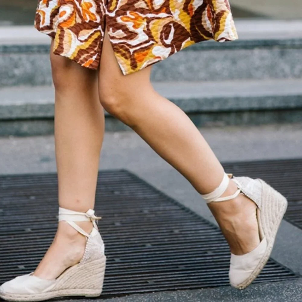 Browns Crochet Espadrille Sandal, cream Woven Fabric Jute Platform SZ 11 EU 41